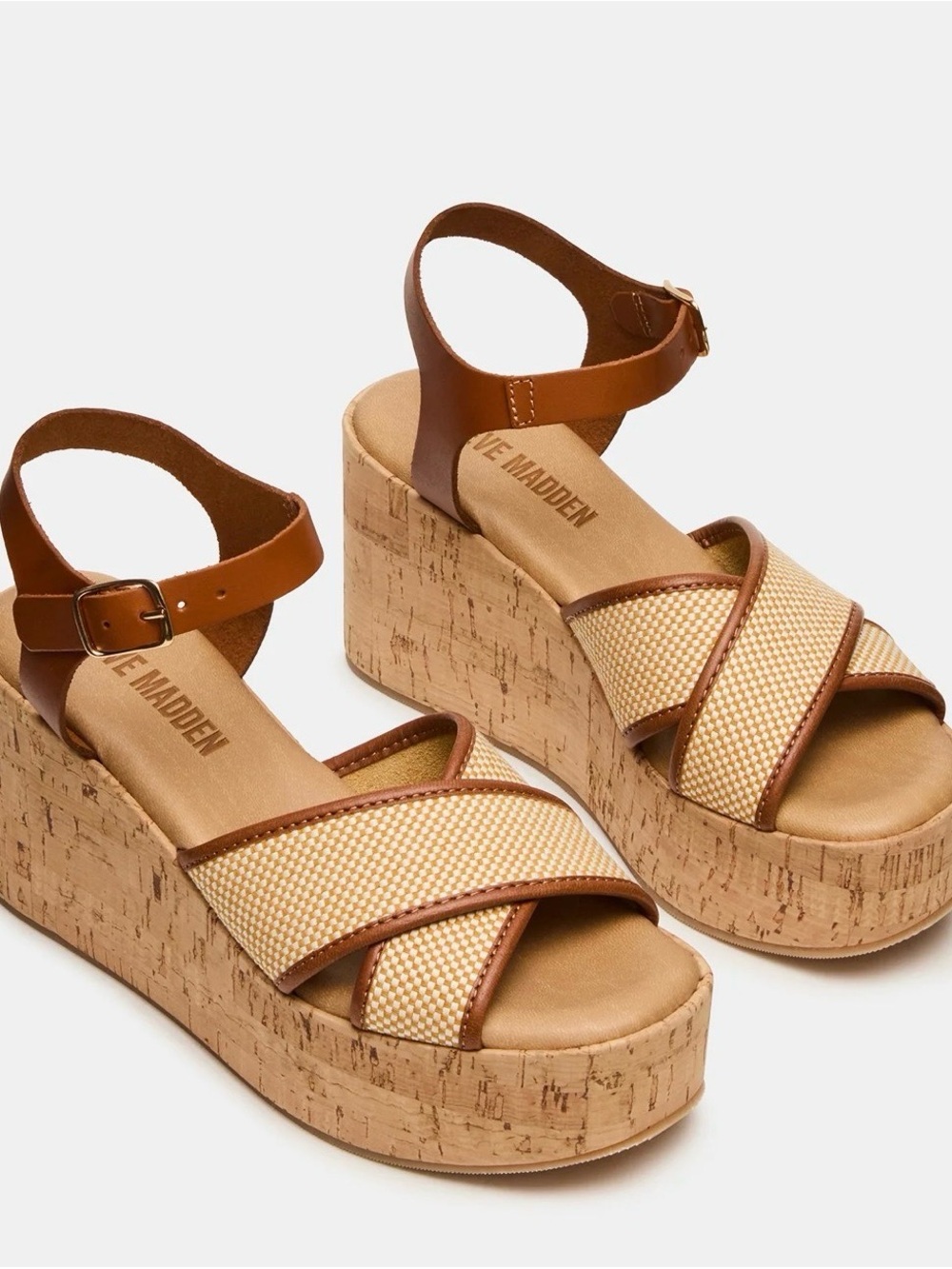Steve Madden Brown & Cream Woven Platform Sandals